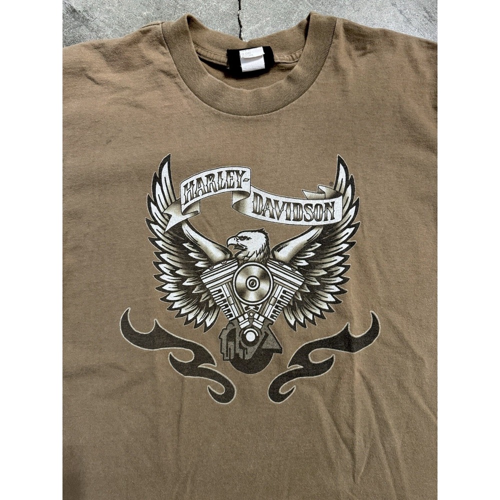 Vintage Y2K 2000's USA Made Harley Davidson Military Brown Tribal T Shirt Large